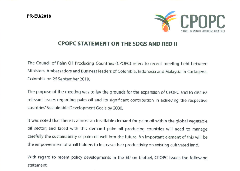 PRESS RELEASE: CPOPC STATEMENT ON THE SDGS AND RED II